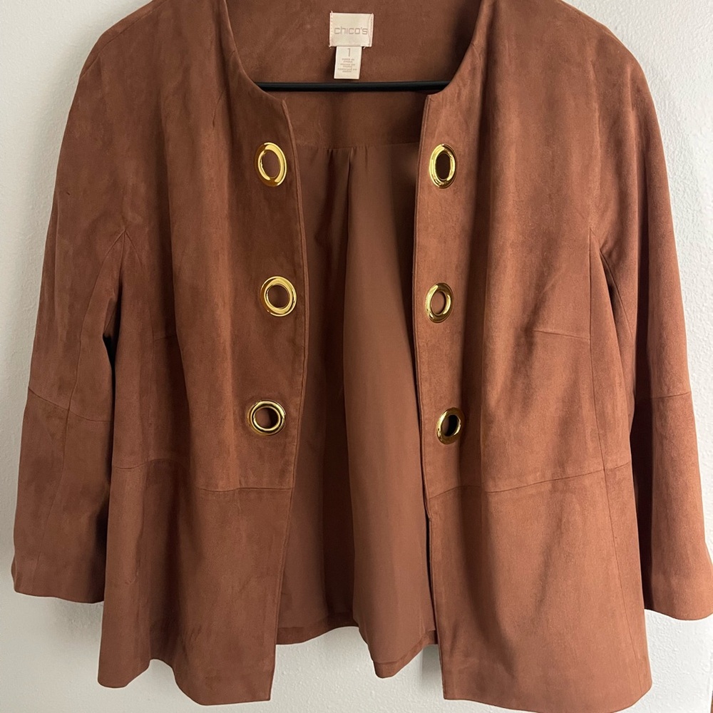 Chicos faux suede cropped jacket chestnut